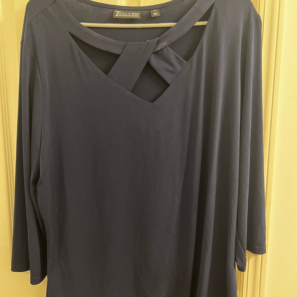 Stylish navy blue top cross cross neckline